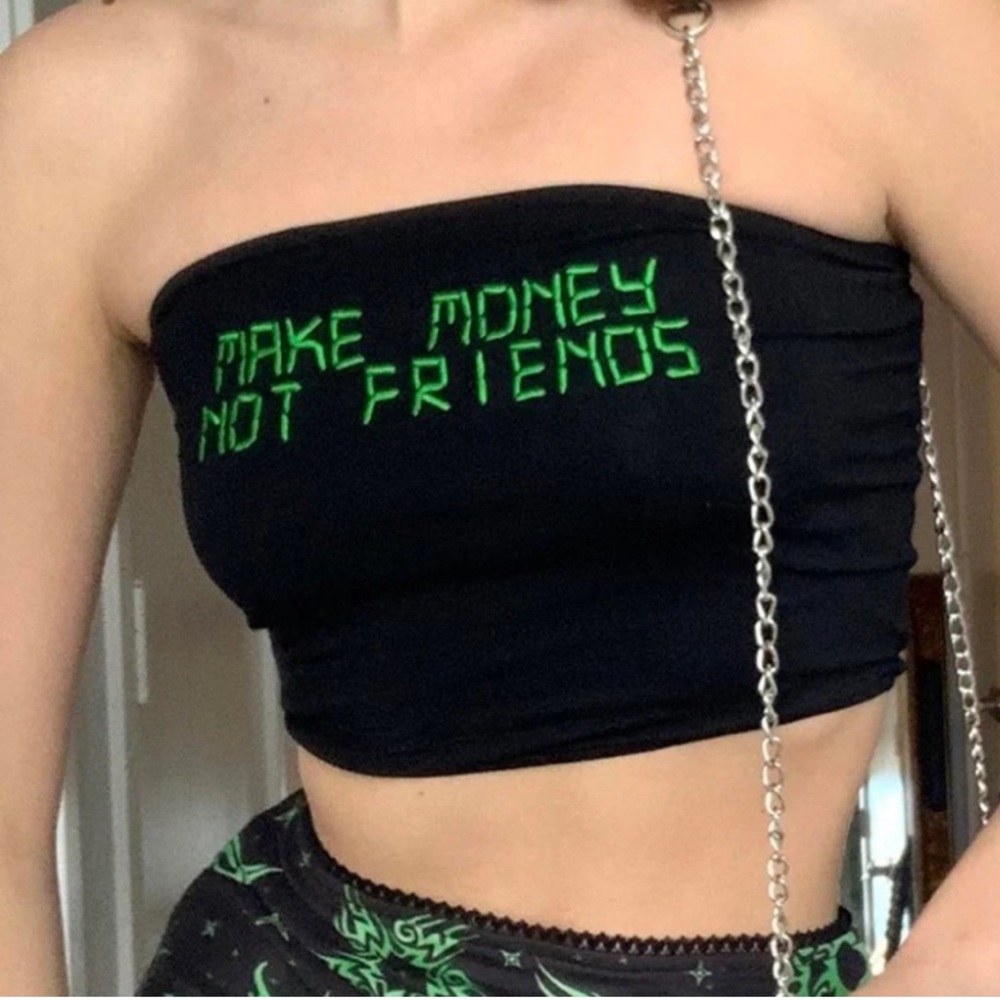 Horoscopez “Make Money Not Friends” Black Tube Top – Size L